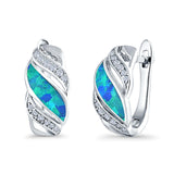 Stud Earrings Lab Created Blue Opal Round Simulated CZ 925 Sterling Silver(14mm)