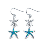 Starfish Drop Dangle Lab Created Blue Opal 925 Sterling Silver (25mm)