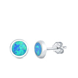 Round Stud Earrings Lab Created Blue Opal 925 Sterling Silver (5mm)