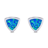 Triangle Stud Earring Lab Created Blue Opal Solid 925 Sterling Silver (7mm)