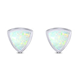 Triangle Stud Earring Lab Created White Opal Solid 925 Sterling Silver (7mm)