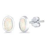 Oval Stud Earrings Lab Created White Opal 925 Sterling Silver (7mm)
