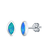 Marquise Stud Earrings Lab Created Blue Opal 925 Sterling Silver (7mm)