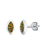 Marquise Stud Earrings Lab Created Black Opal 925 Sterling Silver (7mm)