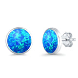 Half Ball Round Stud Earrings Lab Created Blue Opal 925 Sterling Silver (12mm)