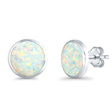 Half Ball Round Stud Earrings Lab Created White Opal 925 Sterling Silver (12mm)