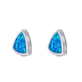 Triangle Stud Earring Created Blue Opal Solid 925 Sterling Silver (10mm)