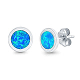 Round Stud Earrings Lab Created Blue Opal 925 Sterling Silver (7mm)