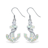 Anchor Drop Dangle Earrings Lab Created White Opal 925 Sterling Silver(24mm)