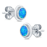 Round Stud Earrings Lab Created Blue Opal 925 Sterling Silver (8mm)