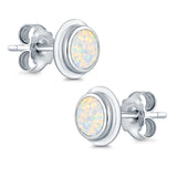 Round Stud Earrings Lab Created White Opal 925 Sterling Silver (8mm)