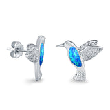 Hummingbird Stud Earrings Lab Created Blue Opal 925 Sterling Silver (15mm)