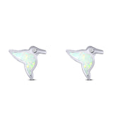 Hummingbird Stud Earring Created White Opal Solid 925 Sterling Silver (10mm)