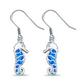 Seahorse Drop Dangle Earrings Lab Created Blue Opal 925 Sterling Silver(22mm)