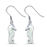 Seahorse Drop Dangle Earrings Lab Created White Opal 925 Sterling Silver(22mm)