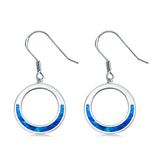 Open Circle Round Earrings Drop Dangle Lab Created Blue Opal 925 Sterling Silver(16mm)