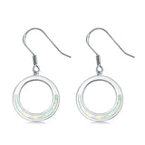 Open Circle Round Earrings Drop Dangle Lab Created White Opal 925 Sterling Silver(16mm)