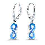 Infinity Dangling Leverback Earrings Lab Created Blue Opal 925 Sterling Silver (15mm)
