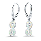 Infinity Dangling Leverback Earrings Lab Created White Opal 925 Sterling Silver (15mm)