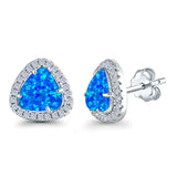 Halo Trillion Cut Stud Earrings Lab Created Blue Opal 925 Sterling Silver (12mm)