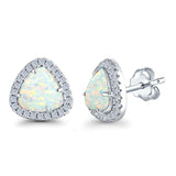 Halo Trillion Cut Stud Earrings Lab Created White Opal 925 Sterling Silver (12mm)