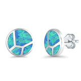 Round Stud Earrings Lab Created Blue Opal 925 Sterling Silver (12mm)