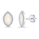 Halo Marquise Stud Earrings Lab Created White Opal 925 Sterling Silver (14mm)