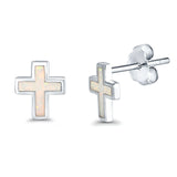 Cross Stud Earrings Lab Created White Opal 925 Sterling Silver (14mm)