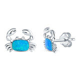 Crab Stud Earrings Lab Created Blue Opal 925 Sterling Silver (14mm)