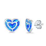 Heart Stud Earrings Lab Created Blue Opal 925 Sterling Silver (15mm)