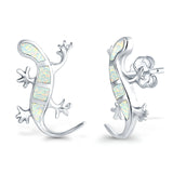 Lizard Stud Earrings Lab Created White Opal 925 Sterling Silver (21mm)