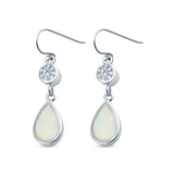 Drop Dangle Halo Pear Earrings Lab Created White Opal Simulated CZ 925 Sterling Silver(20mm)