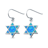 Drop Dangle Jewish Star Shape Earrings Lab Created Blue Opal 925 Sterling Silver(18mm)