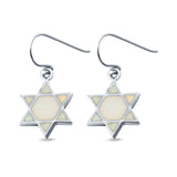 Drop Dangle Jewish Star Shape Earrings Lab Created White Opal 925 Sterling Silver(18mm)