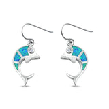Drop Dangle Dolphin Earrings Lab Created Blue Opal Simulated CZ 925 Sterling Silver (18mm)