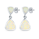 Triangle Shape Stud Tipi Earrings Lab Created White Opal 925 Sterling Silver (20mm)