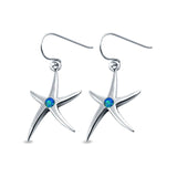 Drop Dangle Starfish Earrings Lab Created Blue Opal 925 Sterling Silver (21mm)