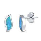 Leaf Stud Earrings Lab Created Blue Opal 925 Sterling Silver (11mm)