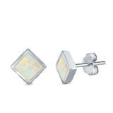 Princess Cut Stud Earrings Lab Created White Opal 925 Sterling Silver