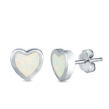 Heart Stud Earrings Lab Created White Opal 925 Sterling Silver (9mm)