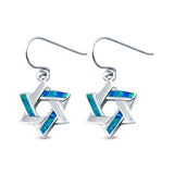 Drop Dangle Jewish Star Earrings Lab Created Blue Opal 925 Sterling Silver (14mm)