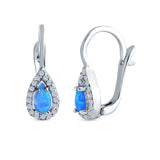Halo Latchback Earrings Hoop Huggie Design Pear Lab Created Blue Opal 925 Sterlig Silver(17mm)