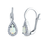 Halo Latchback Earrings Hoop Huggie Design Pear Lab Created White Opal 925 Sterlig Silver(17mm)