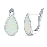 Pear Shape Stud Earrings Lab Created White Opal 925 Sterling Silver (16mm)
