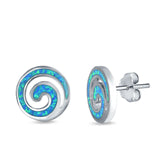 Spiral Stud Earrings Lab Created Blue Opal 925 Sterling Silver (13mm)