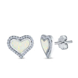 Halo Heart Stud Earrings Lab Created White Opal Simulated CZ 925 Sterling Silver(12mm)