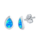 Pear Solitaire Stud Earrings Lab Created Blue Opal 925 Sterling Silver (10mm)