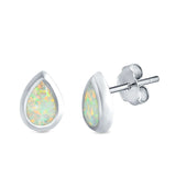 Pear Solitaire Stud Earrings Lab Created White Opal 925 Sterling Silver (10mm)