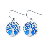 Circle Round Tree of Life Earrings Drop Dangle Lab Created Blue Opal 925 Sterling Silver(20mm)