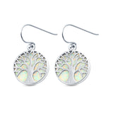 Circle Round Tree of Life Earrings Drop Dangle Lab Created White Opal 925 Sterling Silver(20mm)